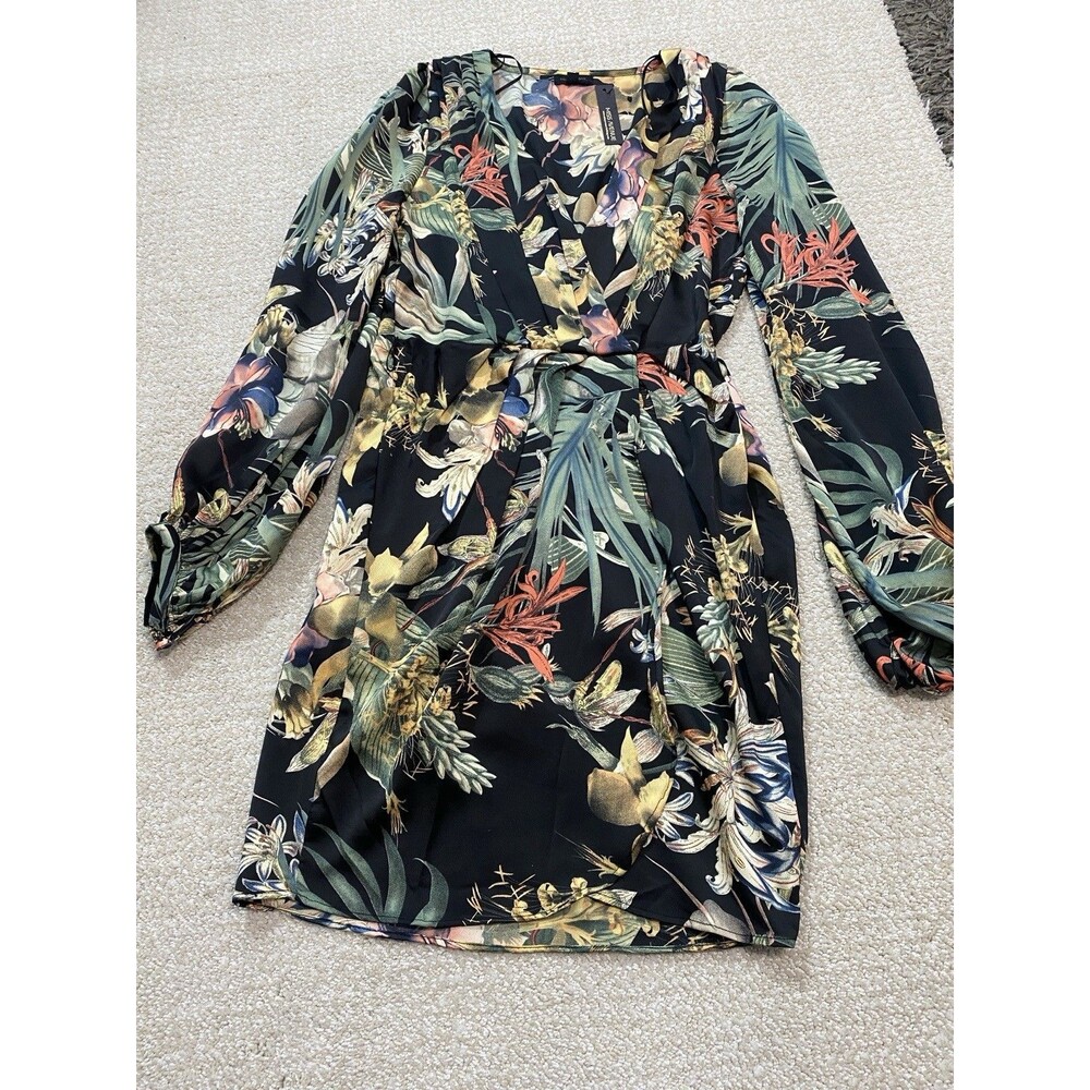 Miss Avenue Long Sleeve Black Floral Printed High Low Dress Size Medium Romantic - Picture 13 of 15